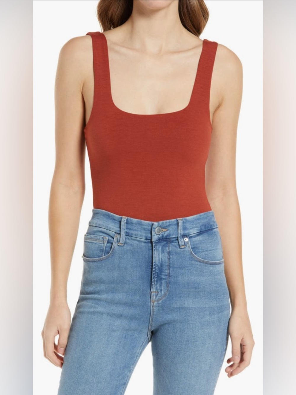 Good American Square Neck Bodysuit in Sepia - Size 0 (XS)